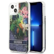 Ovitek za iPhone 13 mini Guess Flower Liquid Glitter, moder