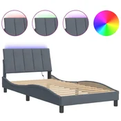 Vidaxl Posteljni okvir z LED brez vzmetnice Hanko temno siv 100x200 cm žamet