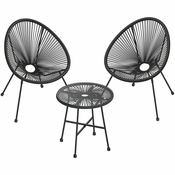 Songmics Vrtni garnitura Acapulco 3-delni set 64x65x77 cm črna