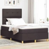 VIDAXL postelja z vzmetnico, blago, temno rjava, 120×200 cm