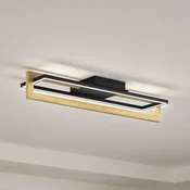 Lindby LED stropna svetilka Holamu, 80 cm, les - Dnevna soba/jedilnica - Sodobni - črna, svetel les - Aluminij