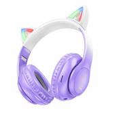 Hoco W42 brezžične slušalke z mačjimi ušesi, vijolična