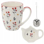 Čajni komplet - porcelanasta skodelica 350ml + porcelanast podstavek + cedilo za čaj 63831