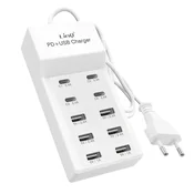 LINQ LinQ, Večportna polnilna postaja 4 USB-C + 6 USB 50W kabel 1m kompaktna, Bela, (5000213747)