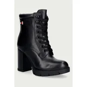 Tommy Jeans gležnarski čevlji z visoko peto ženski usnjeni TJW LACE UP HIGH HEEL BOOTS
