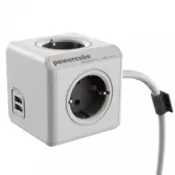 ALLOCACOC PowerCube Extended USB 4xSchuko + dual USB, kabl duž.3m 4, 3m, Bela/siva