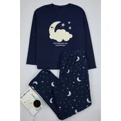 Trendyol Curve Navy Blue Galaxy Patterned Fleece Knitted Pajama Set