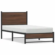 shumee vidaXL Kovinski posteljni okvir brez vzmetnice rjav hrast 90x200 cm