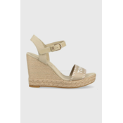 Sandale Tommy Hilfiger SEASONAL WEBBING WEDGE za žene, boja: bež, s platformom, FW0FW07088