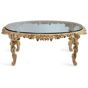 Casa Padrino luxury baroque coffee table with glass top natural/brown - Oval solid wood living room table in baroque style - Baroque Furniture - Luxury Quality - Made in Italy