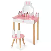 Northix Otroška toaletna mizica s taburejem Princess, dressing table, 60 x 34 x 103 cm, roza + bela