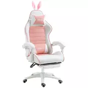 Homestar Ergonomski igralni stol z ledveno oporo in naslonjalom za noge 65x63x136 cm roza
