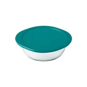 Round food storage container, with lid, heat-resistant borosilicate gl