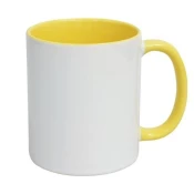 Vrč za tiskanje-330 ml, bel, z rumenim ročajem, v notranjosti