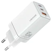 USAMS USAMS omrežni polnilnik 2xUSB-C + 1xUSB 65W (samo glava) GaN PD3.0 + QC3.0 hitro polnjenje bel Sandru serija CC180TC02 (US-CC180)