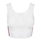 Womens top with side stripe with zipper in white/tan/navy