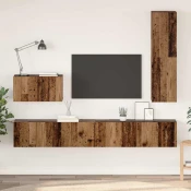 TV Kabinet za Zid Zidne 4 pcs Staro drvo Konstruirano drvo