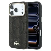 Lacoste PVC Semi Wrap Blend reliefni zadnji ovitek MagSafe za iPhone 18 Pro, rjav