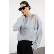 Trendyol Light Gray Soft Textured Cardigan-Blouse Knitwear Cardigan