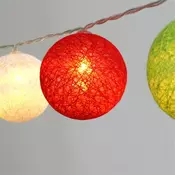 Iris Spherical 6 cm/šareno tkani/3 m/crveno-bijelo-zeleno/20 LED dioda/USB lanac lampica, svjetlosna dekoracija 104-32