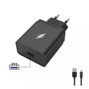 WG - Omrežni polnilec 1x USB-A 22, 5W, SuperCharge, 5V-9V-12V, kabel USB-A na Type-C (5A), črn