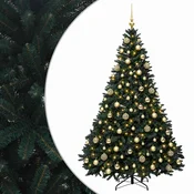 Vidaxl Umetno božično drevesce, temno zeleno, z okraski 240 cm 300 LED