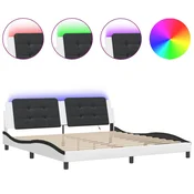 Vidaxl Posteljni okvir z LED brez vzmetnice Zadar belo črn 200x200 cm