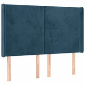 Vidaxl Vzglavje z ušesi temno modro 147x16x118/128 cm žamet