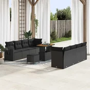 Sjedeća garnitura za vrt 11 kom. Crna Poli ratan 90 x 55 x 71 cm
