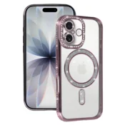 Silikonski ovitek Luxury MagSafe za Samsung Galaxy A57 - prozorno roza z bleščicami