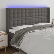 Vidaxl vidaXL Vzglavje postelje z LED svetlo sivo 183x16x118/128 cm umetno usnje
