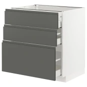 METOD / MAXIMERA Podni ormaric s 3 fioke, bela/Voxtorp tamnosiva, 80x60 cm