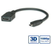 ROLINE Roline HDMI priključni kabel HDMI-A  vtičnica\, HDMI-mikro-D  vtič 0.15 m črna 11.04.5584 zaščiten HDMI kabel, (20419138)