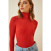 Happiness Istanbul Womens Red Turtleneck Corduroy Lycra Sweater