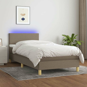 Greatstore Box spring postelja z vzmetnico LED taupe 90x200 cm blago