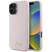 Ovitek Guess GUHCP16SSMBSLP iPhone 16 6,1 roza trdo ohišje Silicone Script Metal Logo & Frame (GUHCP16SSMBSLP)