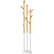 HOMCOM HOMCOM oblikovno stojalo za plašče s stojalom za dežnike in 13 kljukami, kovina in bambus, 30,5x30,5x174,5 cm, les in bela barva, (20745390)