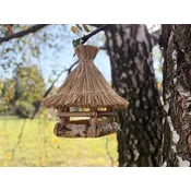ATMOWOOD Lesena krmilnica za ptice s slamnato streho
