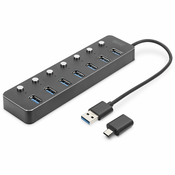 DIGITUS USB 3.0 Hub, 7-port schaltbar, Alu Geh.+ 5V Netzteil