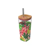 QUOKKA Quokka Cube, steklena skodelica s silikonsko površino Pink Jungle, 540ml, 40051