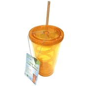 Caša za vodu sa slamkom i poklopcem 500 ml narandžasta ( 1043344 )