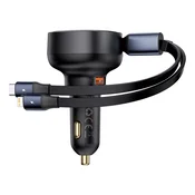 BASEUS Enjoyment Pro Vozac punjac 1xUSB+ na izvlacenje USB-C/Lightning kabel 60W crno