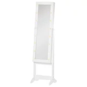 HOMCOM omarica za nakit z nastavljivim ogledalom in led lučmi, les, bela, 36x30x136 cm