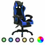 Igraca stolica s RGB LED svjetlima plavo-crna od umjetne kože