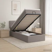 vidaXL Otomanska postelja z vzmetnico in LED Taupe 100 x 200 cm Blago