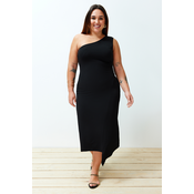 Trendyol Curve Black One Shoulder Asymmetric Knitted Dress