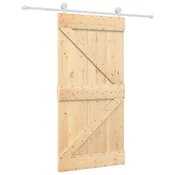 Vidaxl Drsna vrata Naravna in bela 100 x 210 cm Trdna borovina