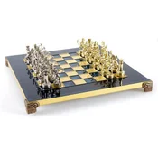 Casa Padrino luxury chess set black/blue/gold/silver/brass 28 x 28 cm - Roman Chess Set - Hand painted brass chess board with metal chess pieces - Luxury decorative accessories