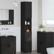 vidaXL Visoka kopalniška omara Črna 30 x 35 x 192 cm Konstruiran les