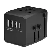Potovalni adapter Techsuit HHT904-B3 EU/UK/AUS/US, 3x USB + 1x USB-C, PD 30W - črn